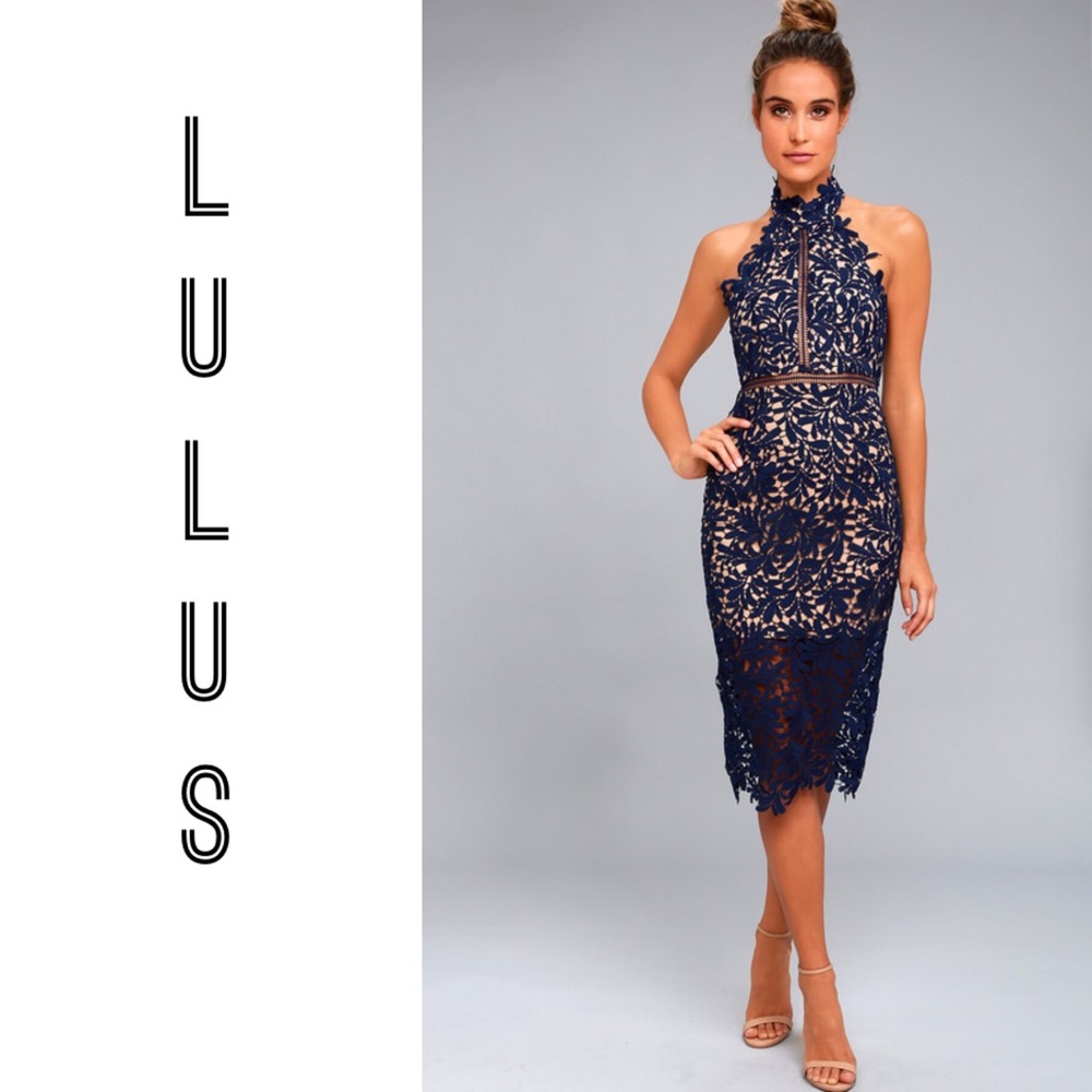 COPY - Lulus Divine Destiny Navy Blue Lace Midi Dress S